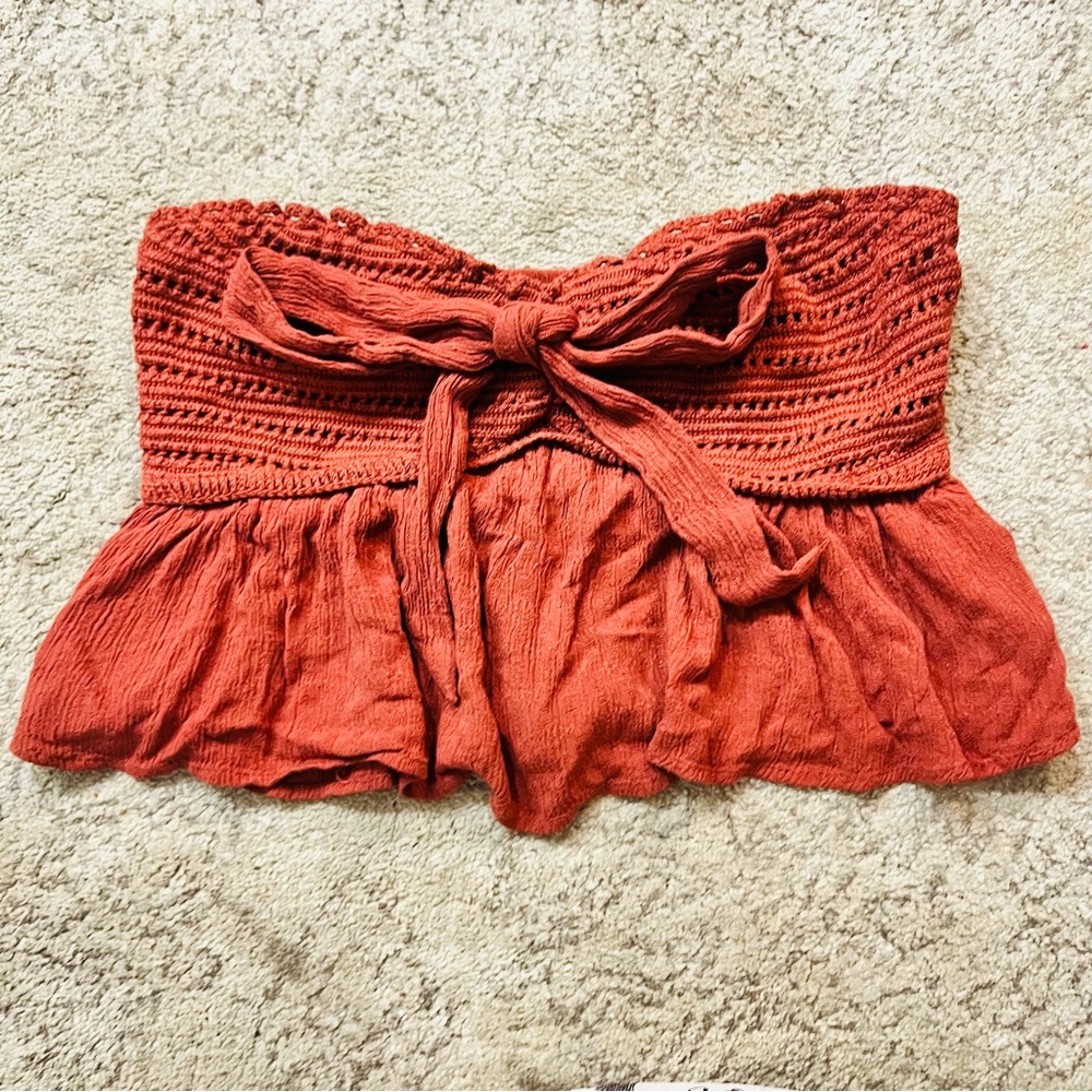 American Eagle Outfitters Maroon strapless crop top XS
